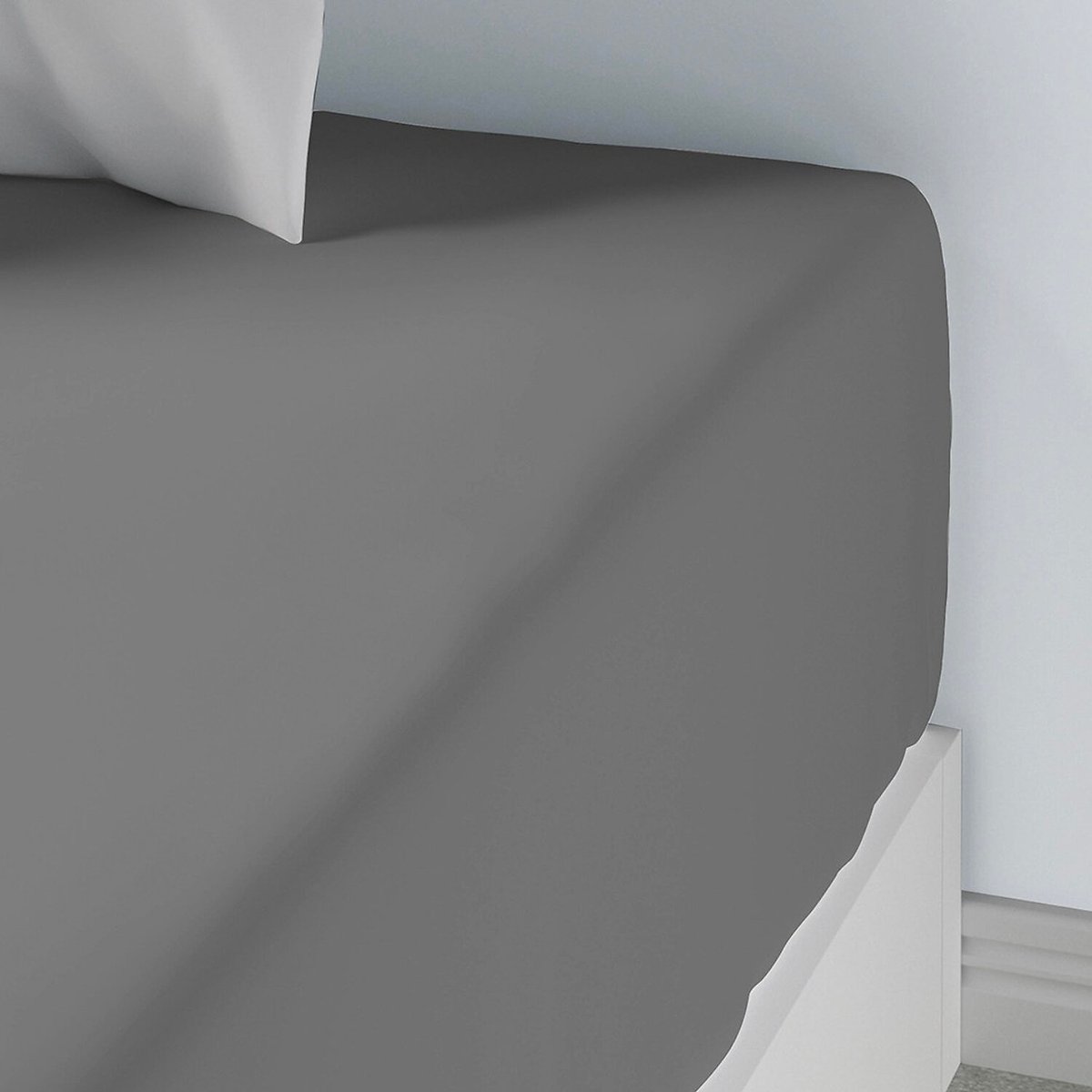 Drap housse en coton bonnet 35 cm uni, OLI gris clair, C DESIGN HOME TEXTILE