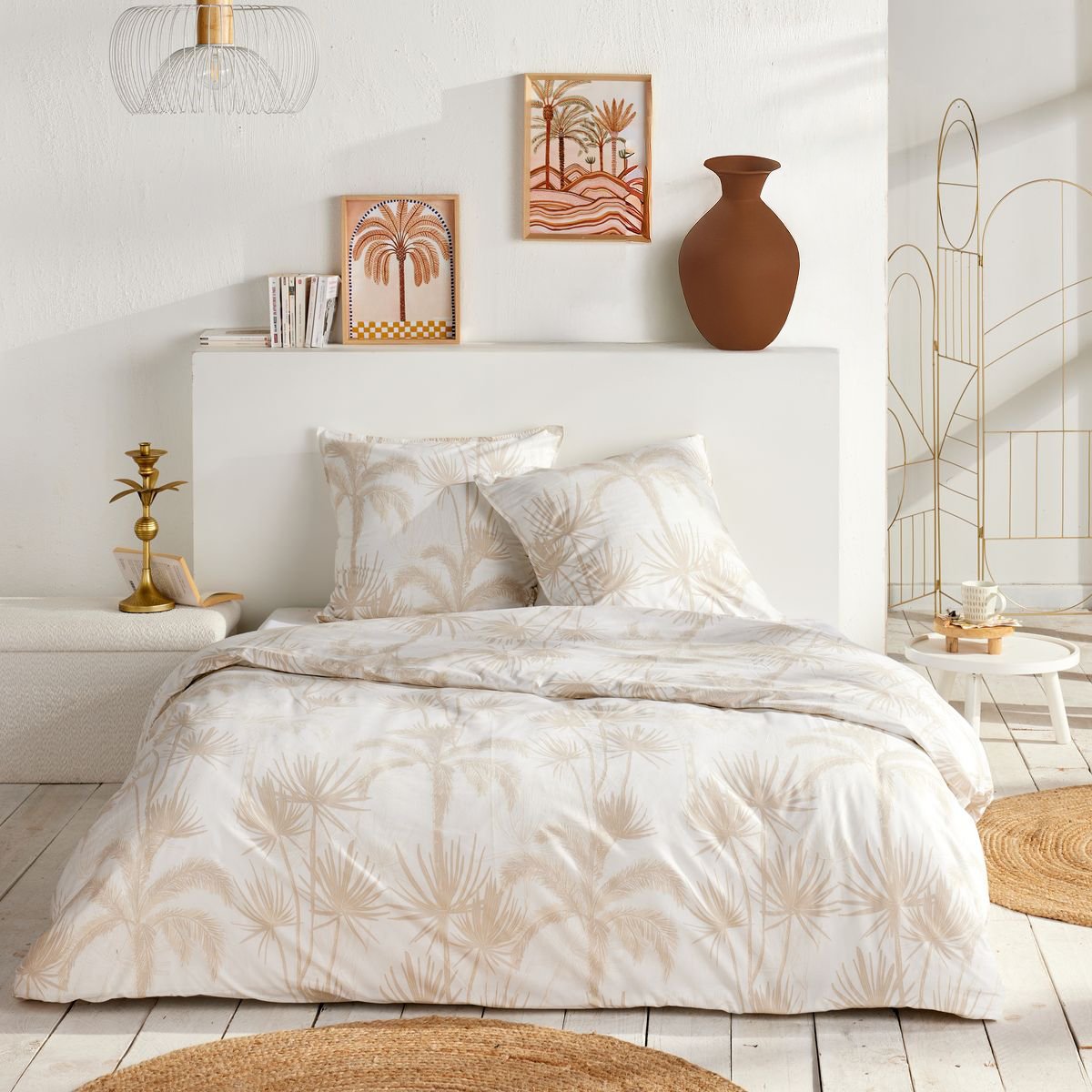 Parure de lit imprimé Floral coton SUNSHINE GANET blanc, TODAY