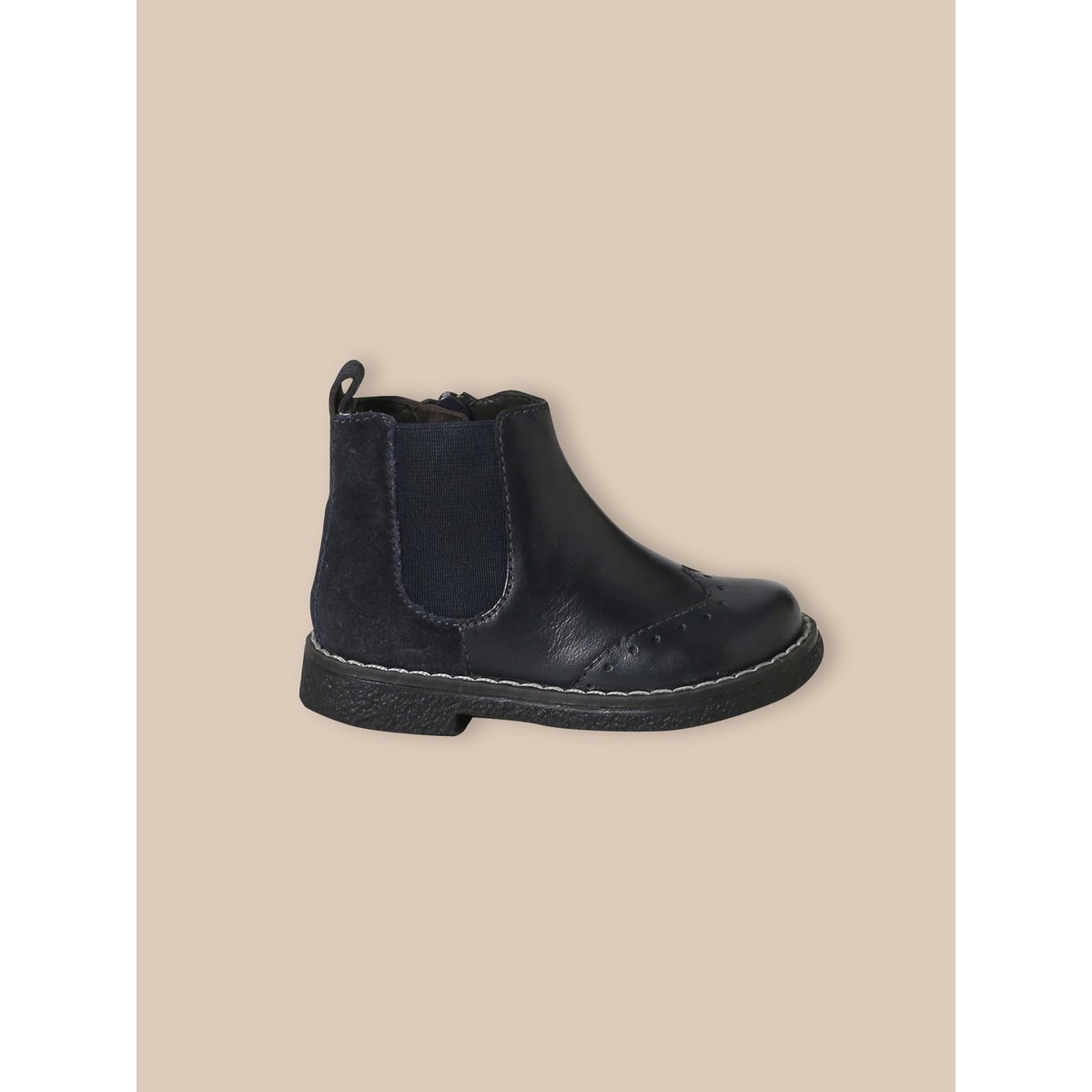 Boots Chelsea en cuir marine, CYRILLUS