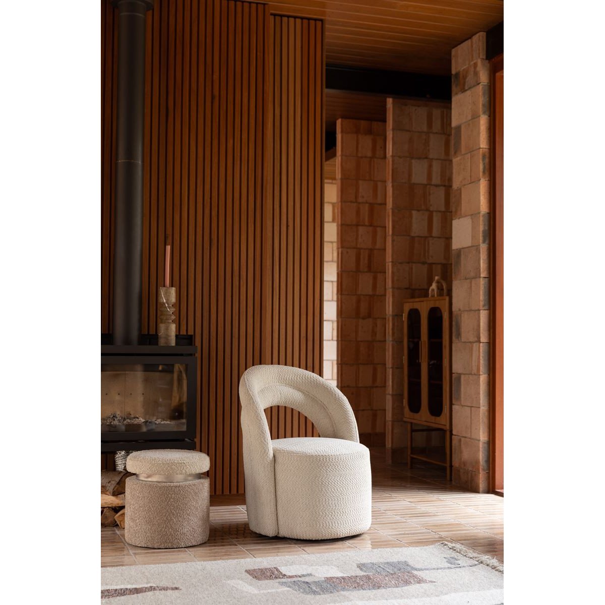 Fauteuil design pivotant en tissu, bohème, SEINA blanc, DUTCHBONE