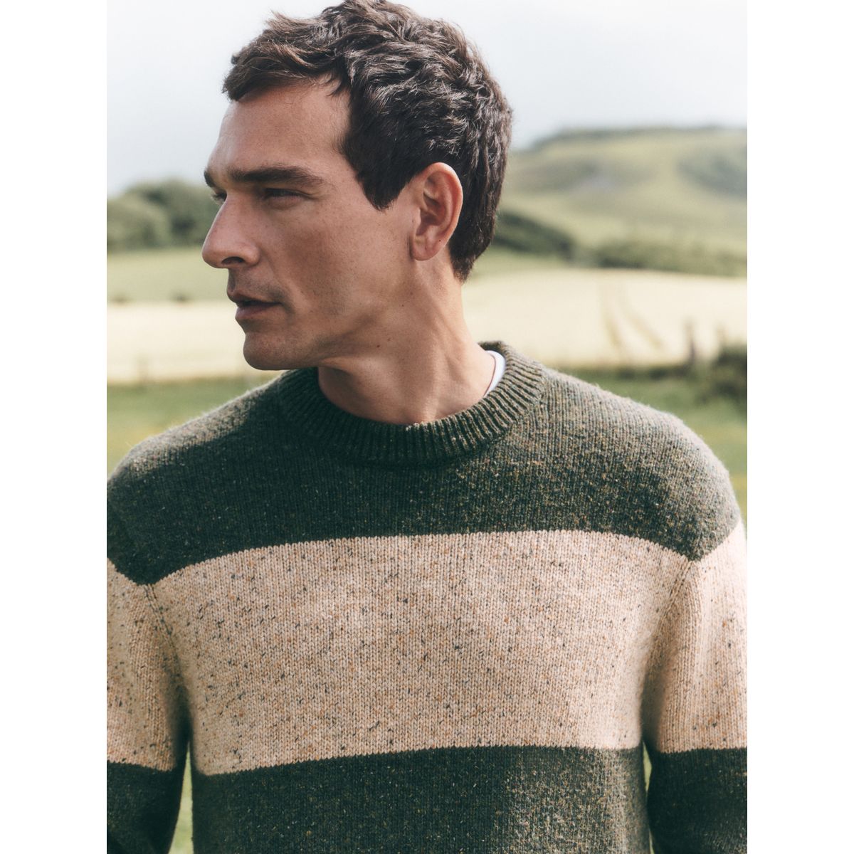 Pull ras du cou en maille rayures vertes/écrues, NEXT