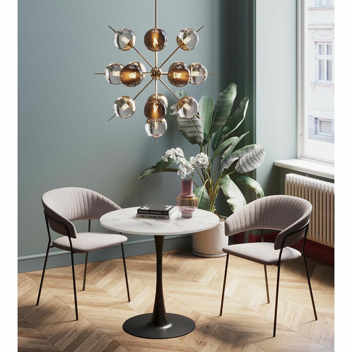 Table Schickeria Marble White Black Ø80cm white, KARE DESIGN