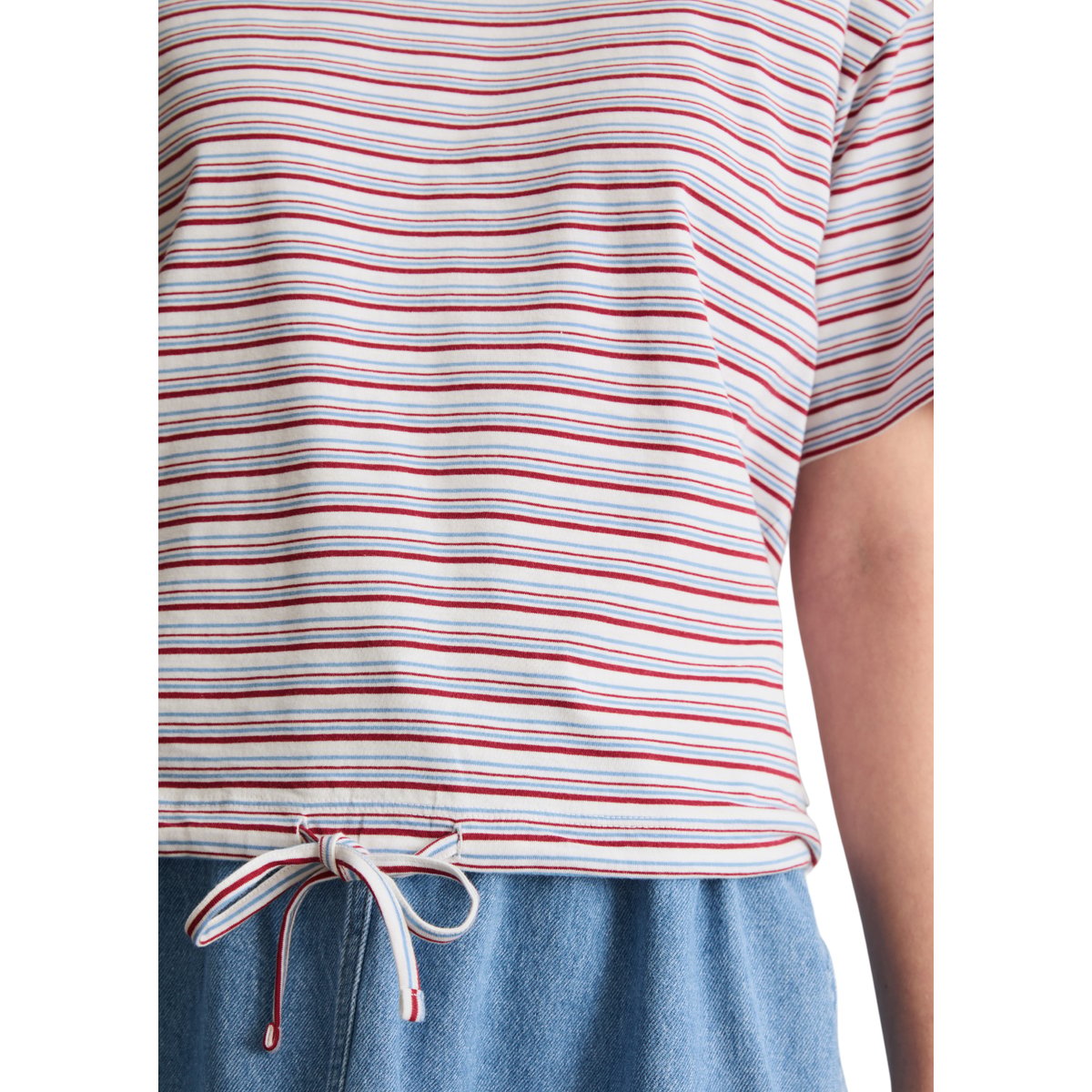 T-shirt à rayures relaxed avec cordon de serrage à l'ourlet blanc, MARC O’POLO DENIM