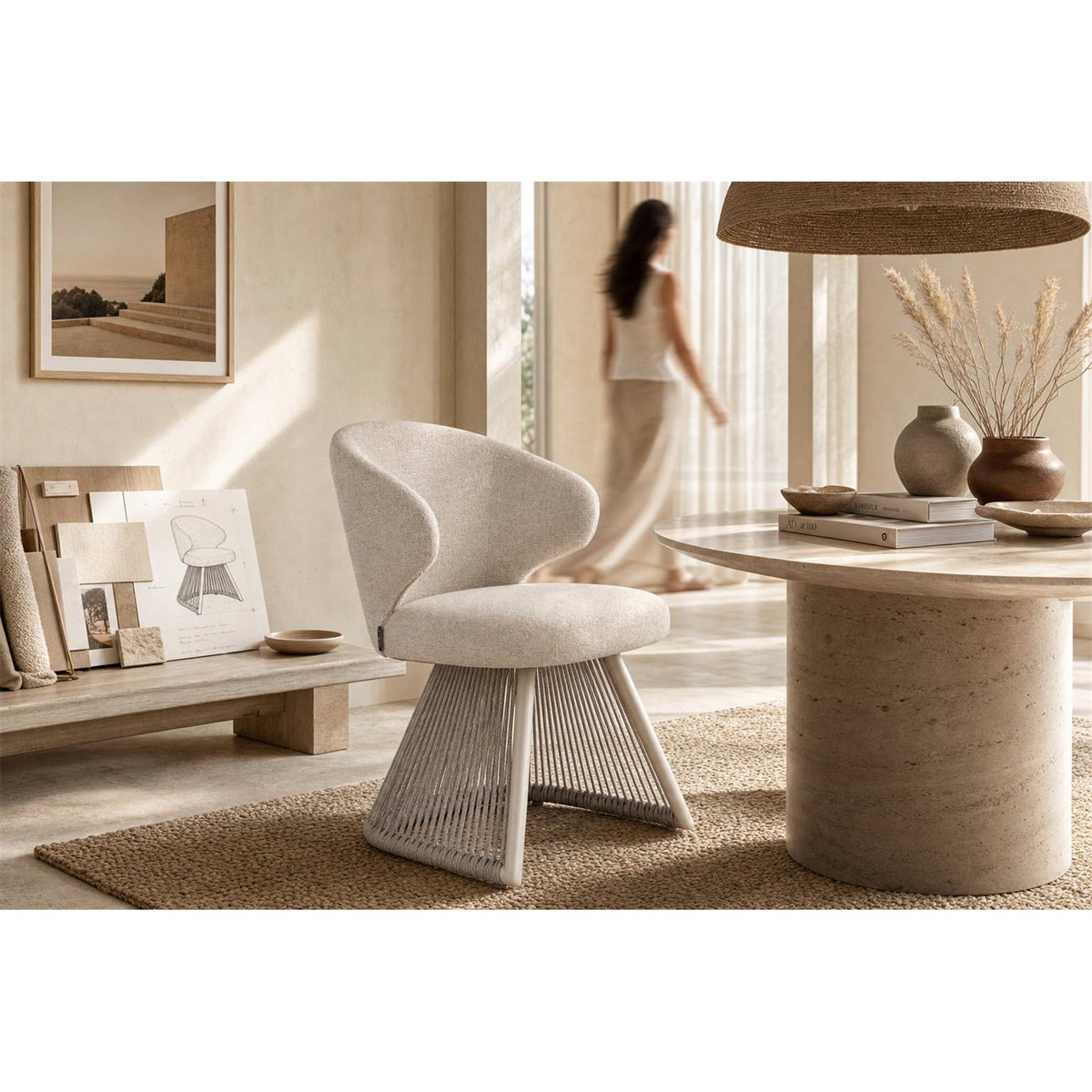 Chaise de repas outdoor en corde tressée beige alpine, RECOLLECTION
