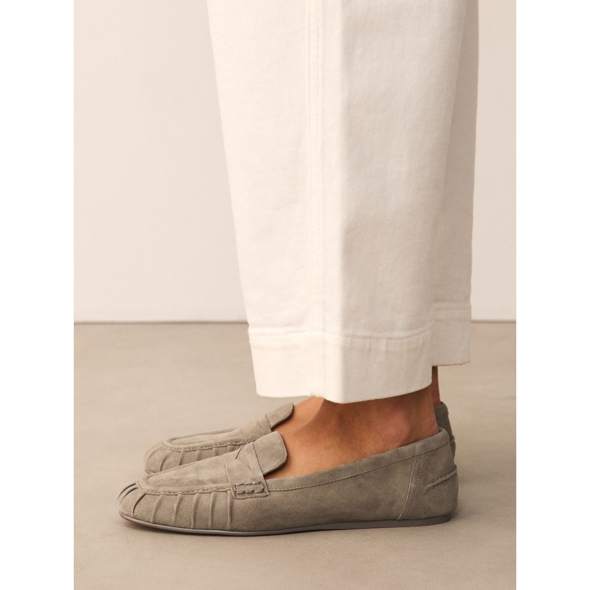 Mocassins froncés en cuir forever comfort vert kaki, NEXT