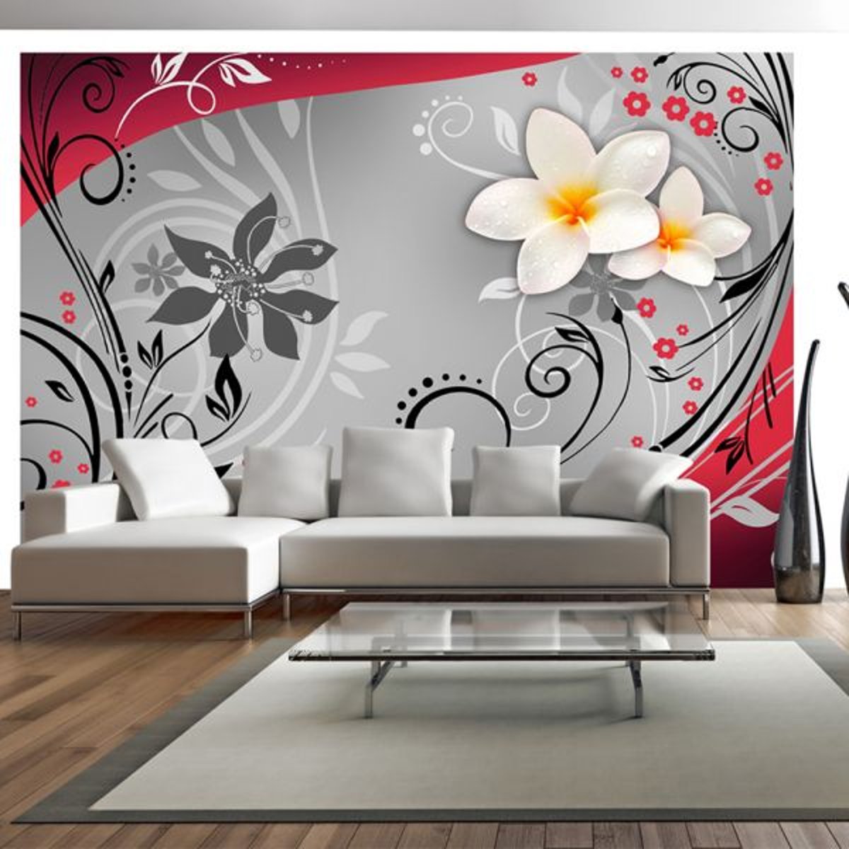 Papier peint intissé panoramique Fleurs Morning musings II gris / argent, EDEN