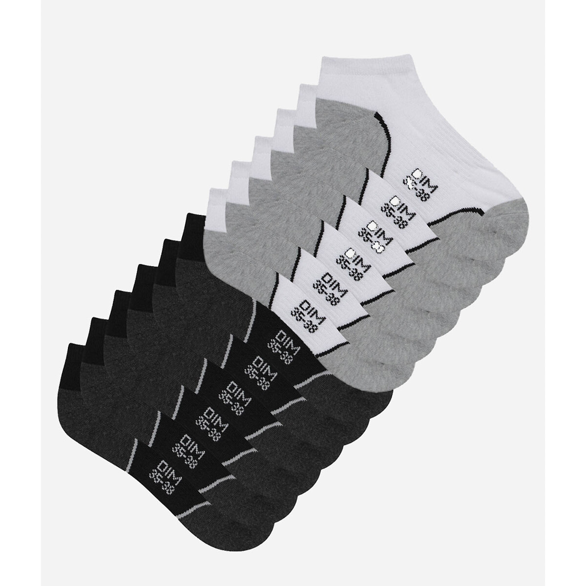 Lot de 6 socquettes courtes sport Impact léger blanc/noir, DIM