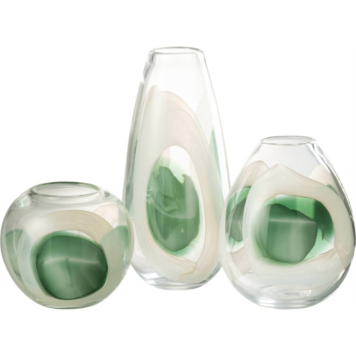 Vase en verre soufflé vert blanc transparent, RECOLLECTION