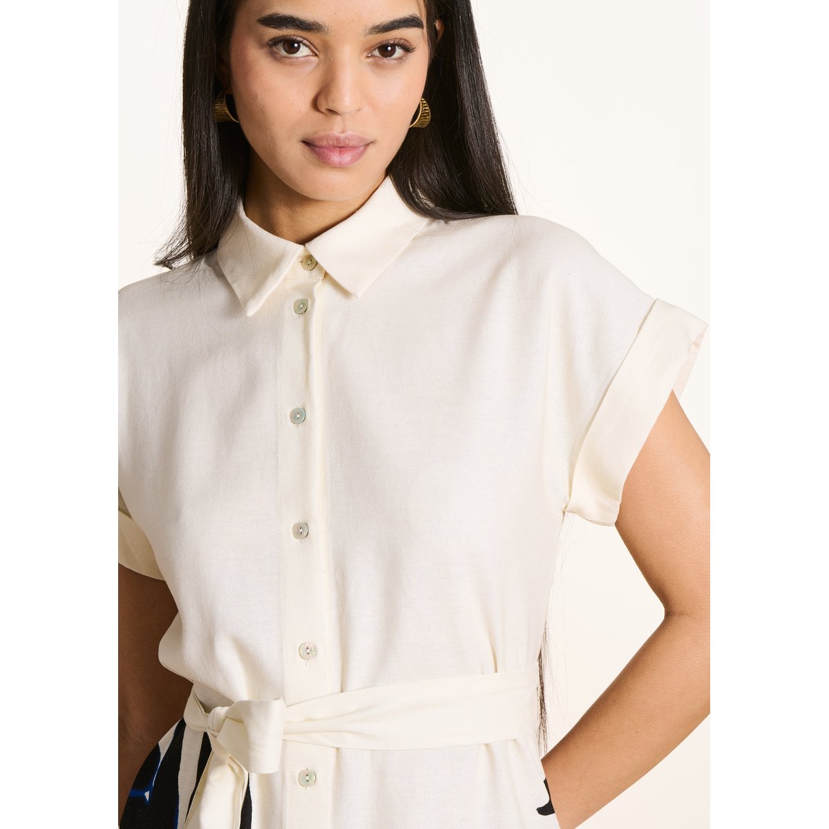 Robe chemise longue à imprimé fleuri ecru/noir, LA FEE MARABOUTEE