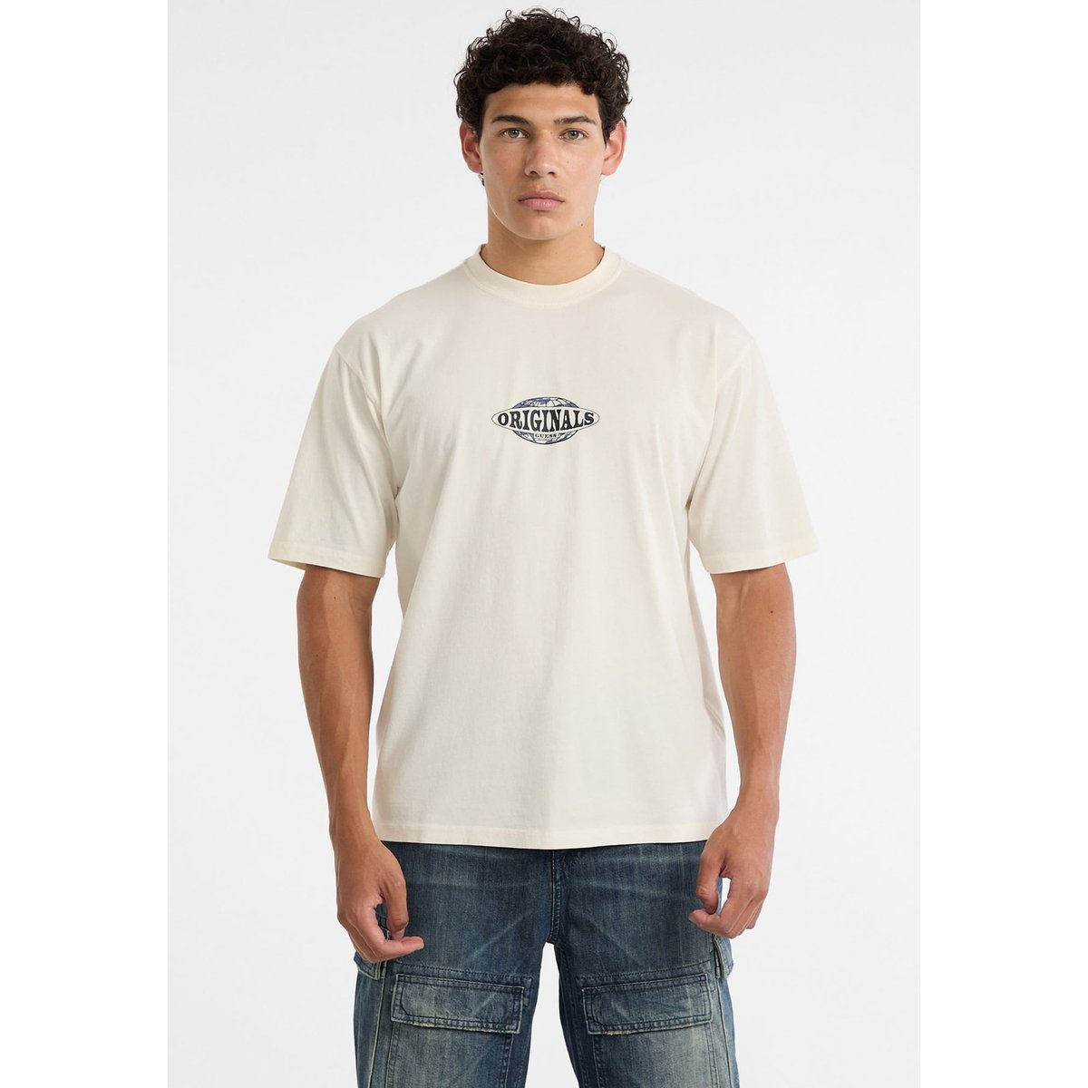 T-Shirt Logo Imprimé crème, GUESS JEANS