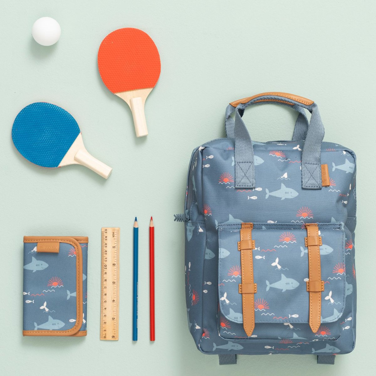 Sac à dos enfant bleu, orange, blanc, FRESK