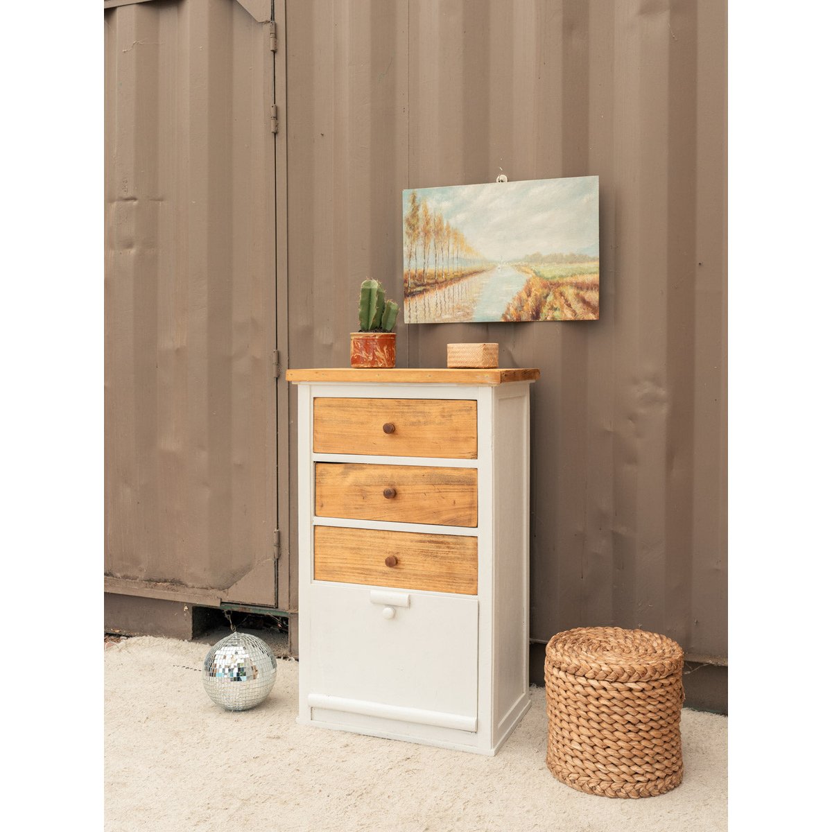 Meuble d'appoint en bois blanc Gilbert N°1916 - Bon état bois clair, DEBONGOUT