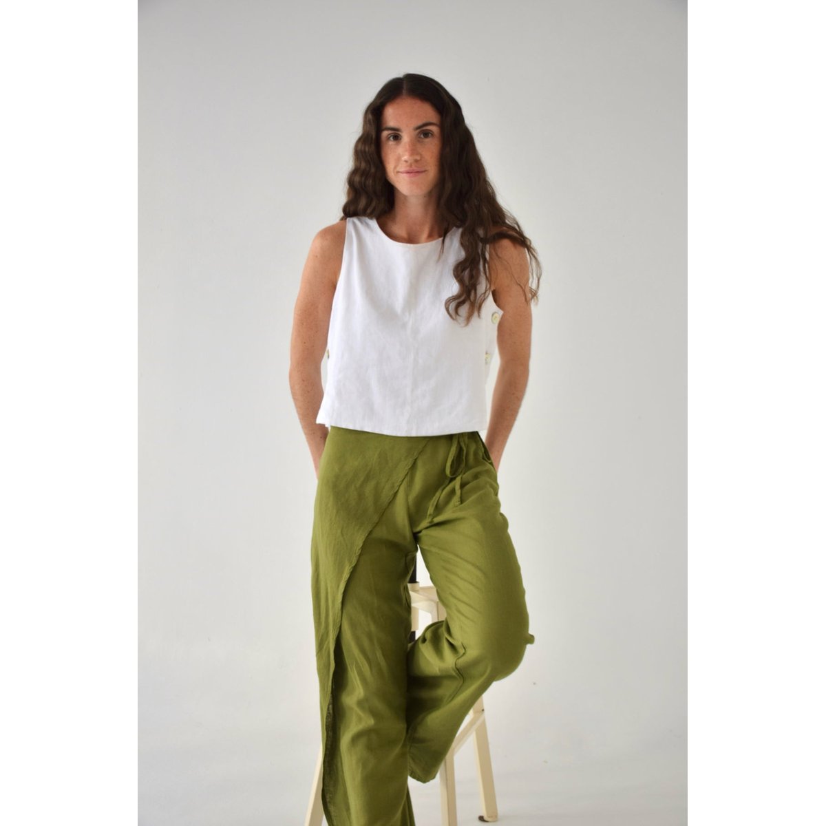 Pantalon large effet paréo CARLOTA vert olive, MINDTRAVELER