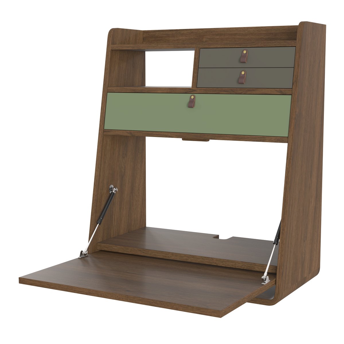 Bureau secrétaire mural en chêne teinté 60 cm, GASTON vert cendré, HARTO