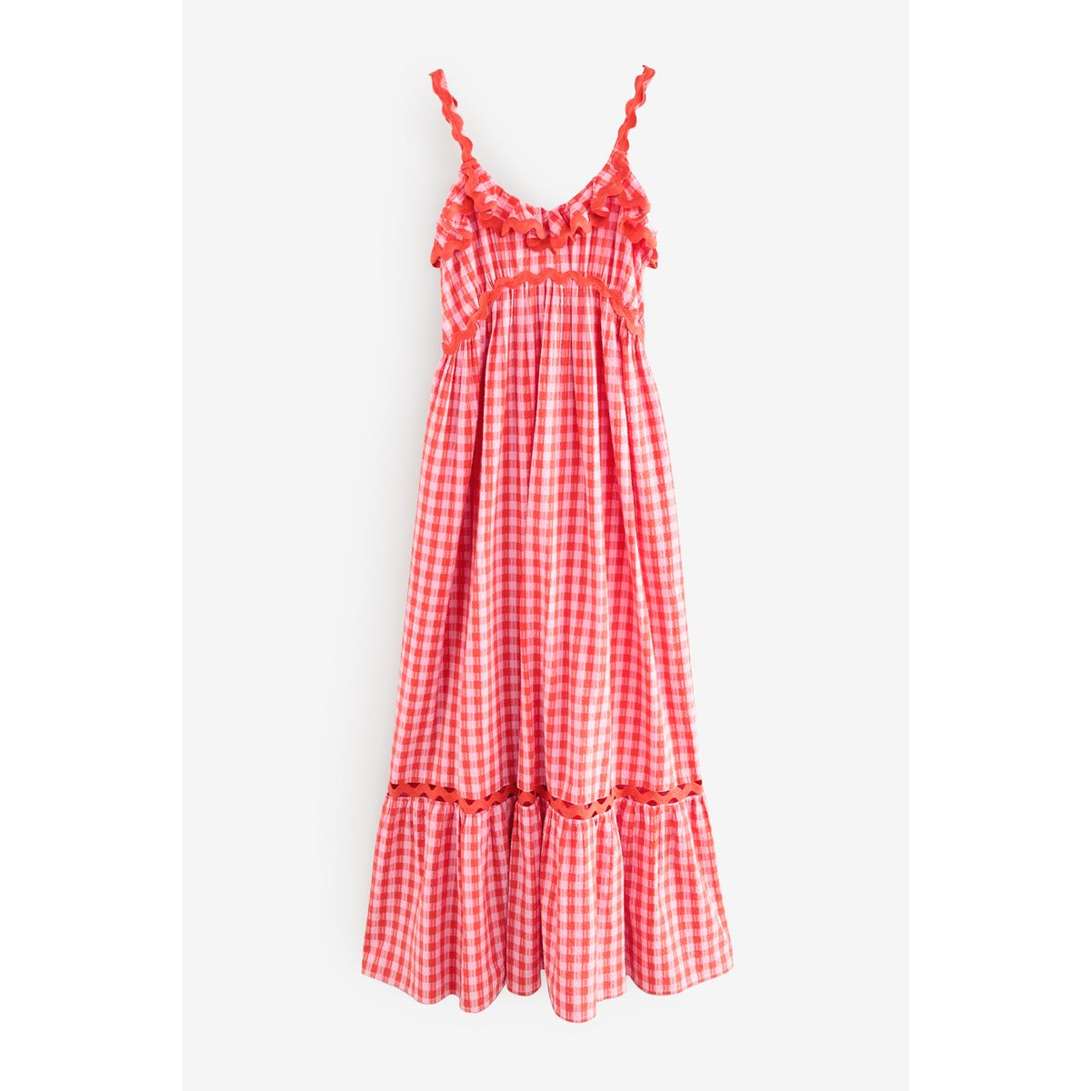 Robe longue à volants et motif vichy rose/rouge, NEXT