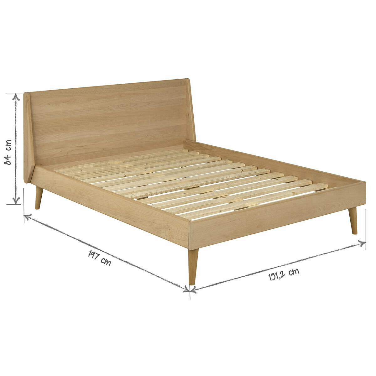 Lit hêtre massif avec sommier, Melba bois naturel, AKITEN RETAIL