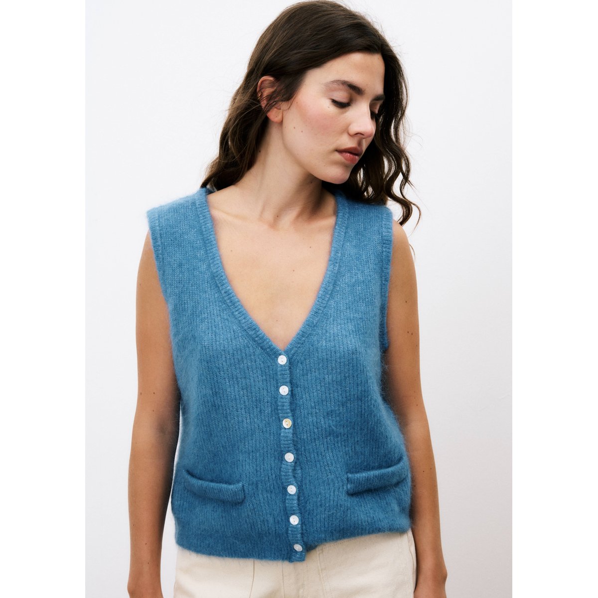 Cardigan en mohair MELIZA bleu jean, FRNCH