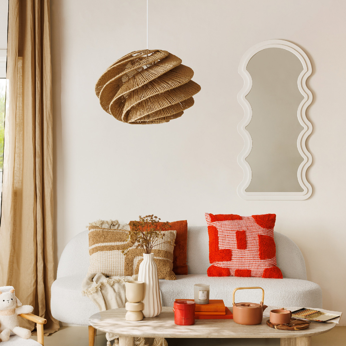 Suspension corde tressée OZAN beige, ATMOSPHERA