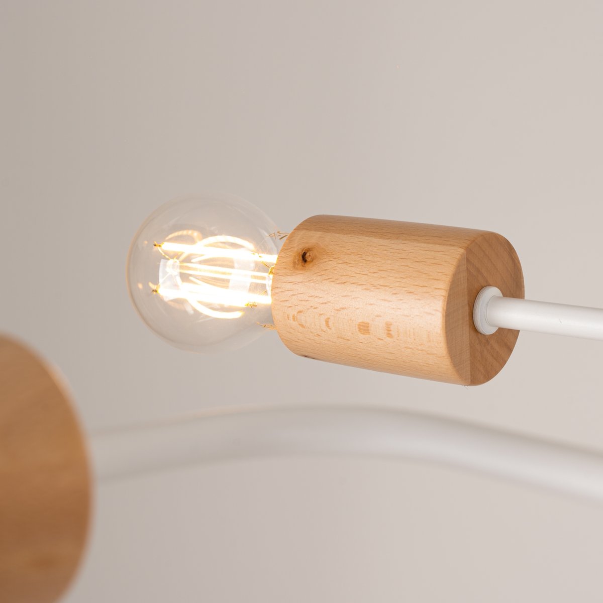 Lustre Acier Blanc/Bois Naturel E27 6 Timbo blanc, EDEN