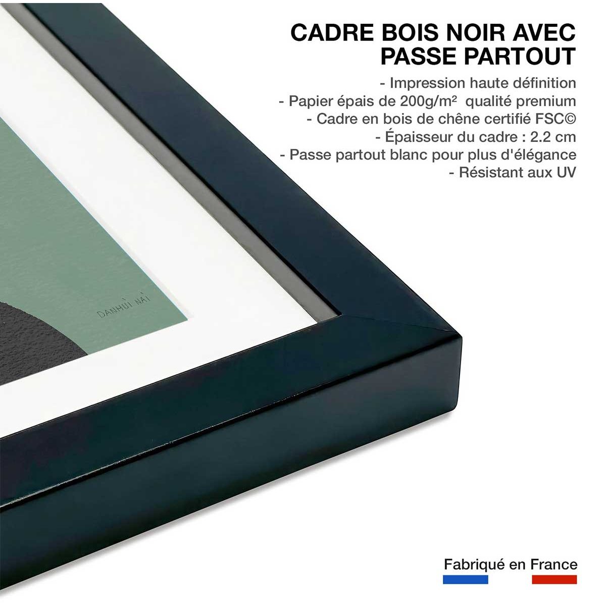 Affiche Retro coloré V affiche + cadre en bois - noir, HEXOA