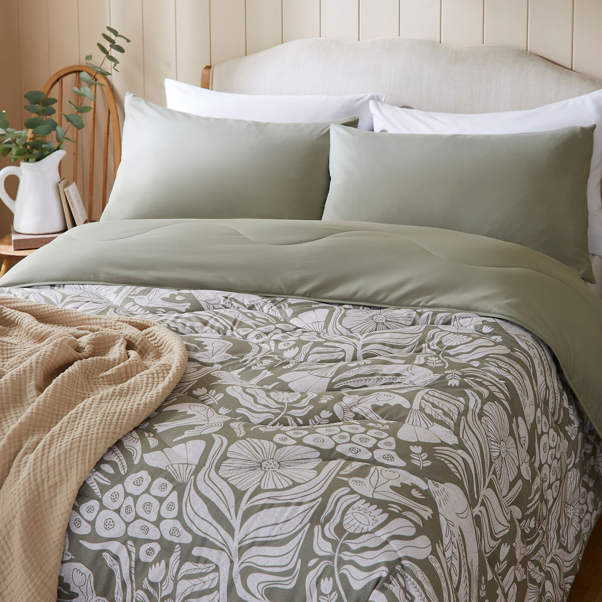 6 Tog Coverless Duvet And Pillowcase Set Olive Meadow olive, NIGHT LARK