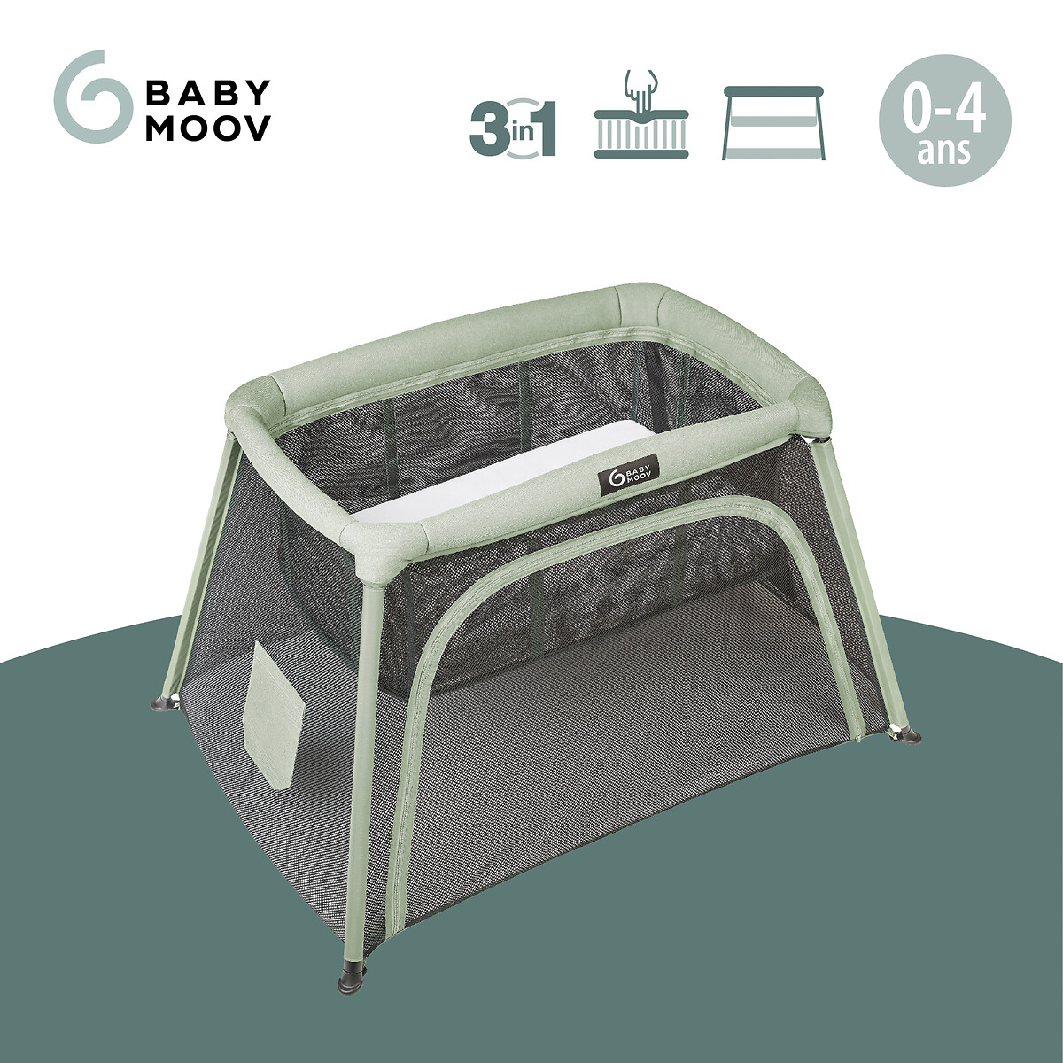 Lit parapluie bébé 3 en 1 moov and comfy gris/vert, BABYMOOV