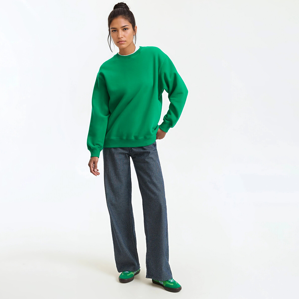 Sweat col rond volume ample vert, LA REDOUTE COLLECTIONS