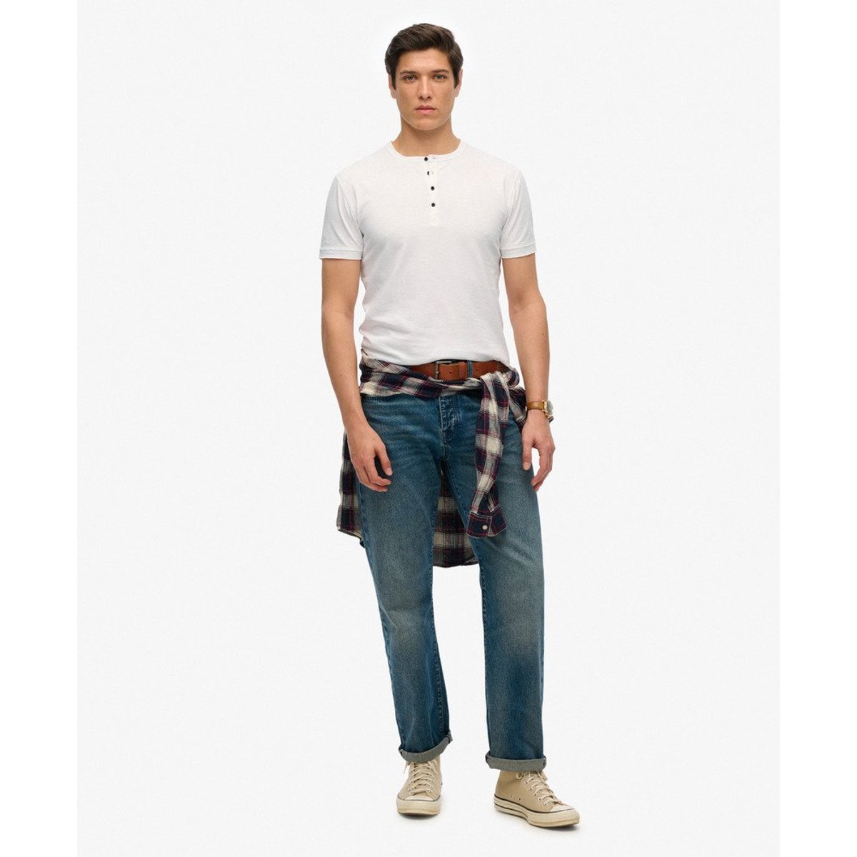 T-shirt Henley Jersey à Manches Courtes optic, SUPERDRY