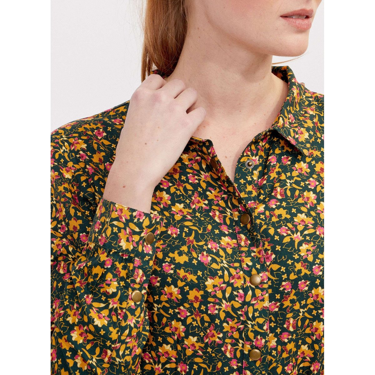 Robe chemise imprimée coupe midi ANNA vert hindi, LA FIANCÉE