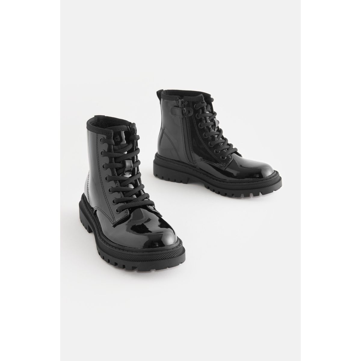 Bottines fourrées à lacets coupe classique noir, NEXT