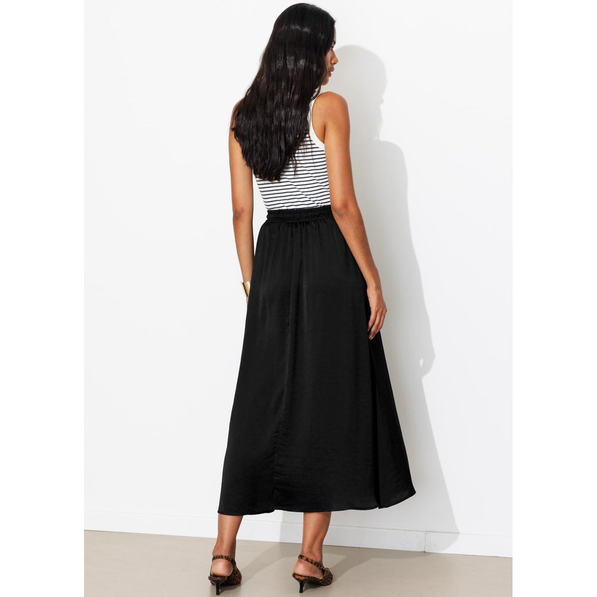 Jupe longue unie soyeuse noir, PROMOD