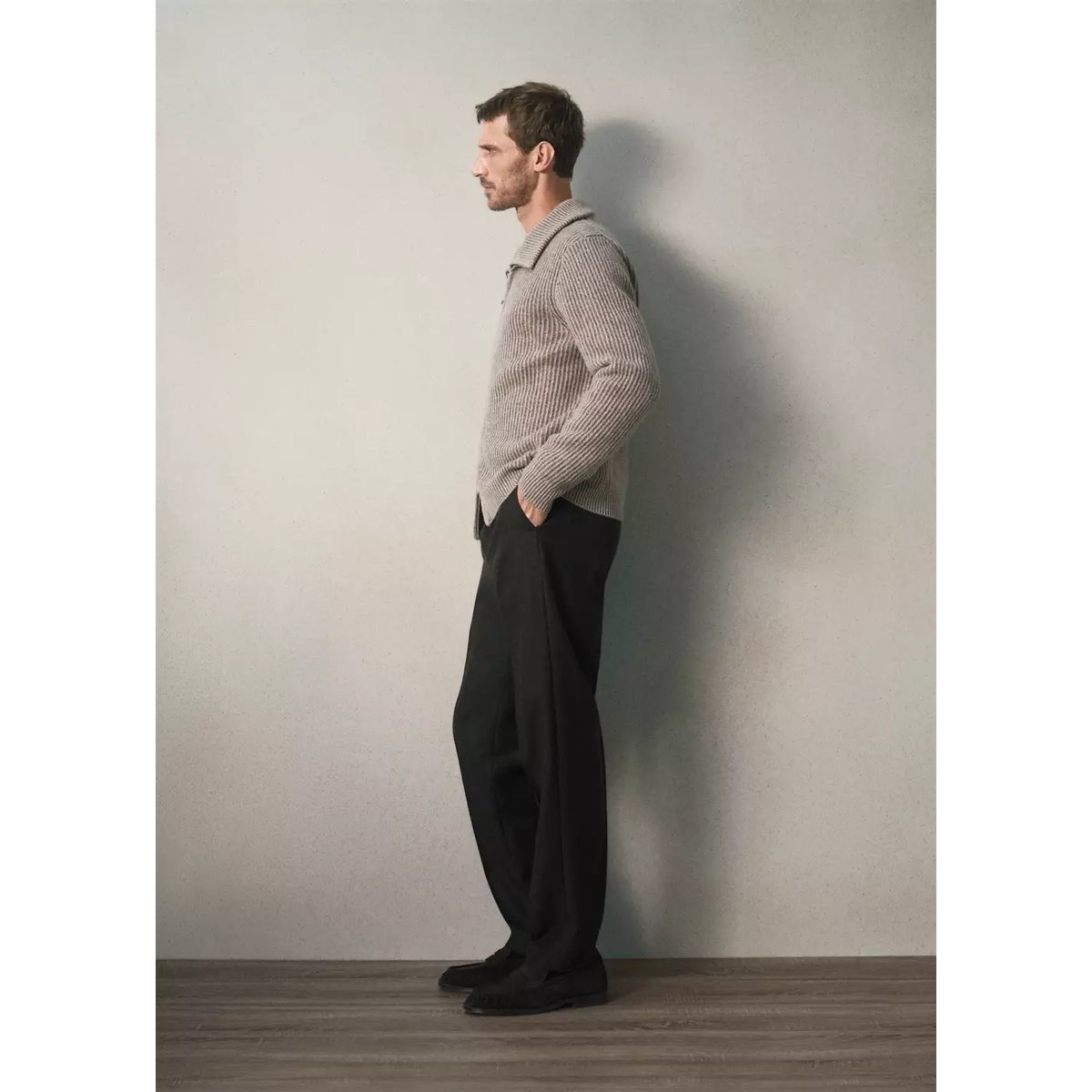 Cardigan en laine côtelée avec fermeture éclair beige, MANGO MAN