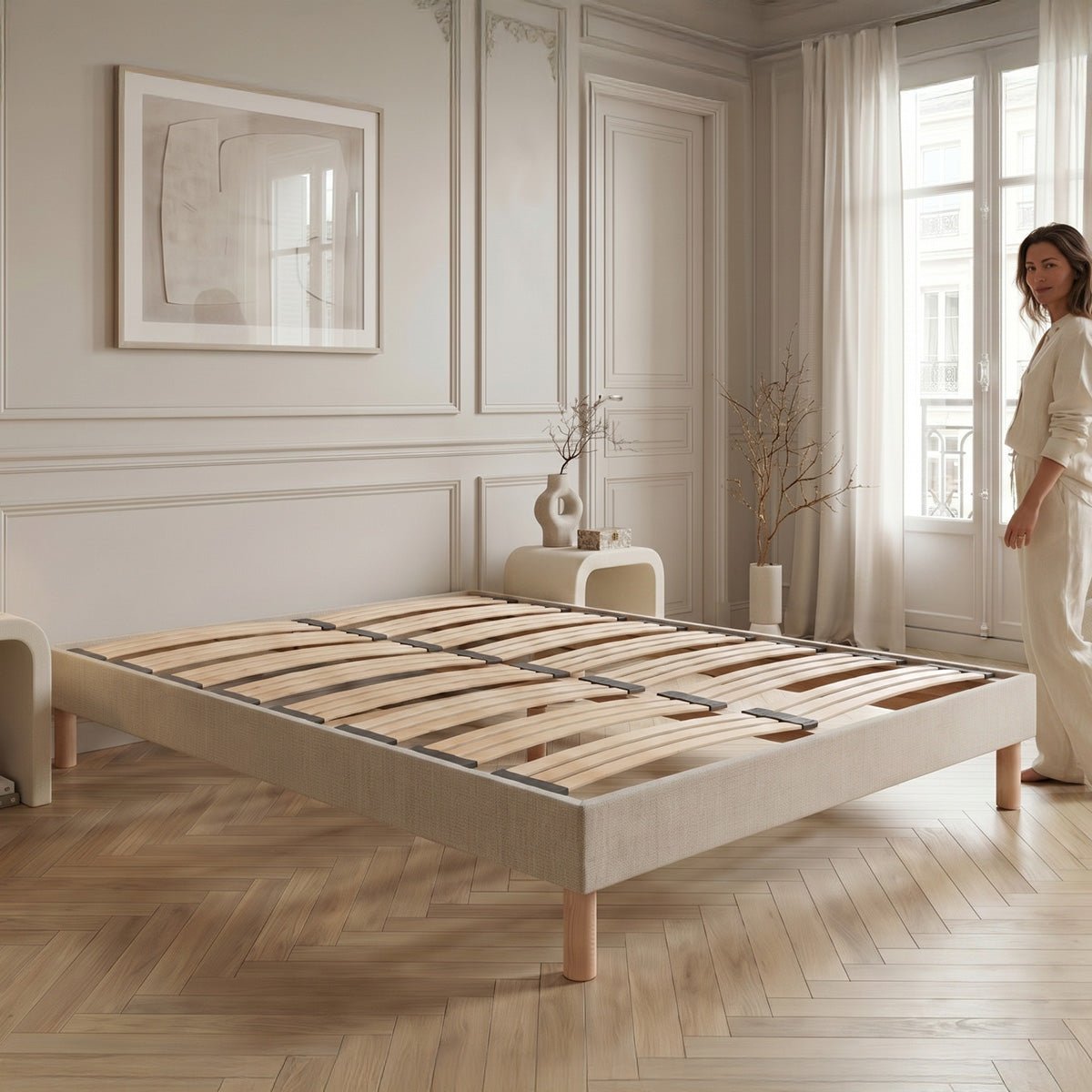 Sommier à lattes en bois Lino 90x190 cm Coloris Beige Livré en kit beige, BELLECOUR