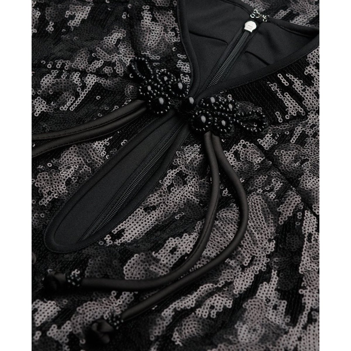 Mini-robe à sequins avec col Mao sequins noirs, SUPERDRY
