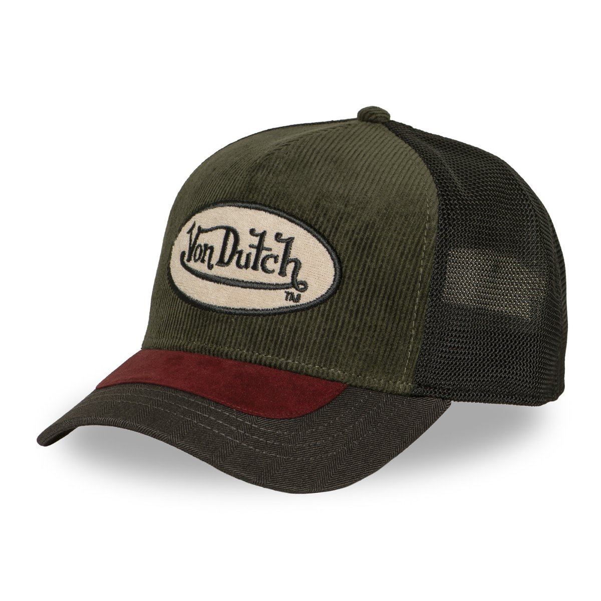 Casquette Trucker Shield kaki foncé/bordeaux/noir, VON DUTCH