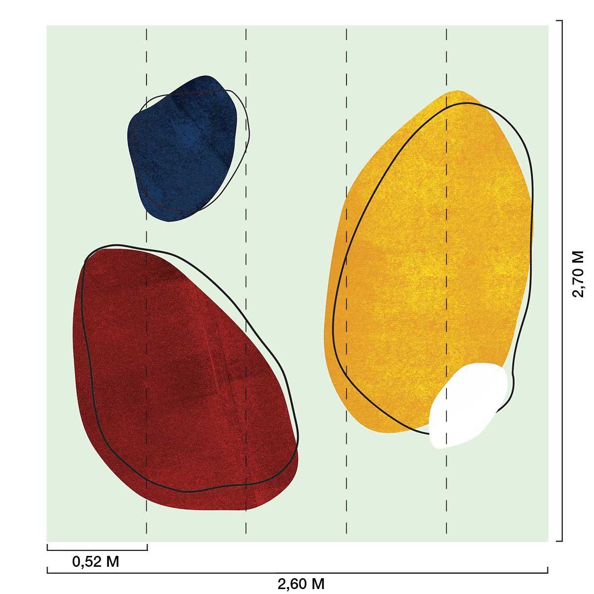 Papier peint bleu jaune rouge trio intissé, HEXOA