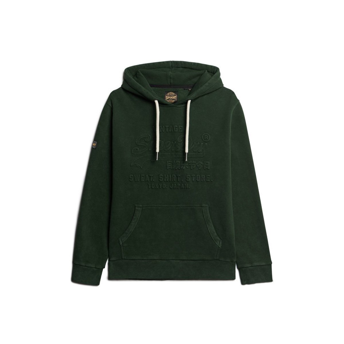 Sweat à capuche et logo vintage en relief vert émail, SUPERDRY