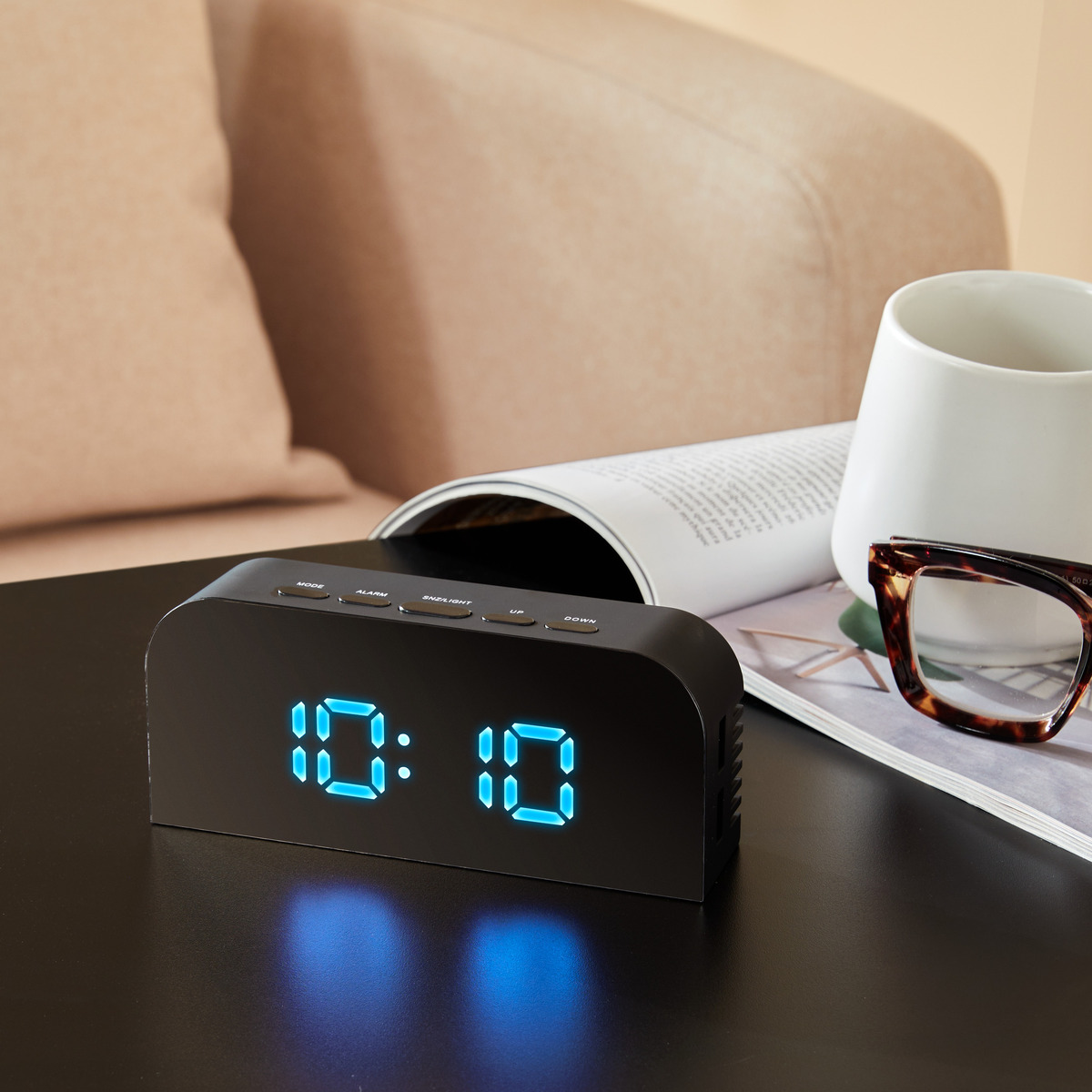 Réveil digital rechargeable USB NELSON noir, ATMOSPHERA