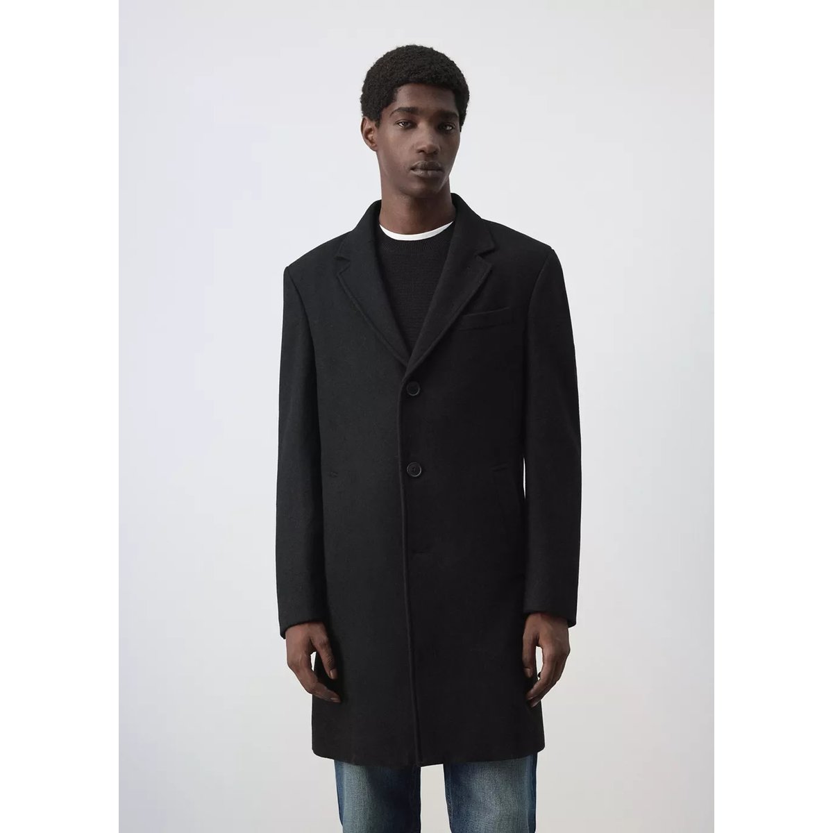 Manteau long en laine noir, MANGO MAN