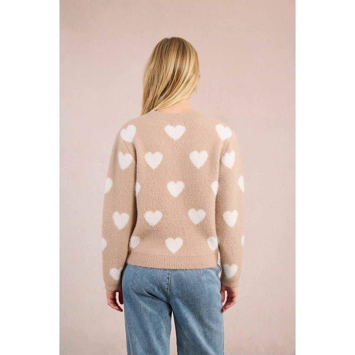 Knitted Jumper with Heart Print beige, MOLLY BRACKEN