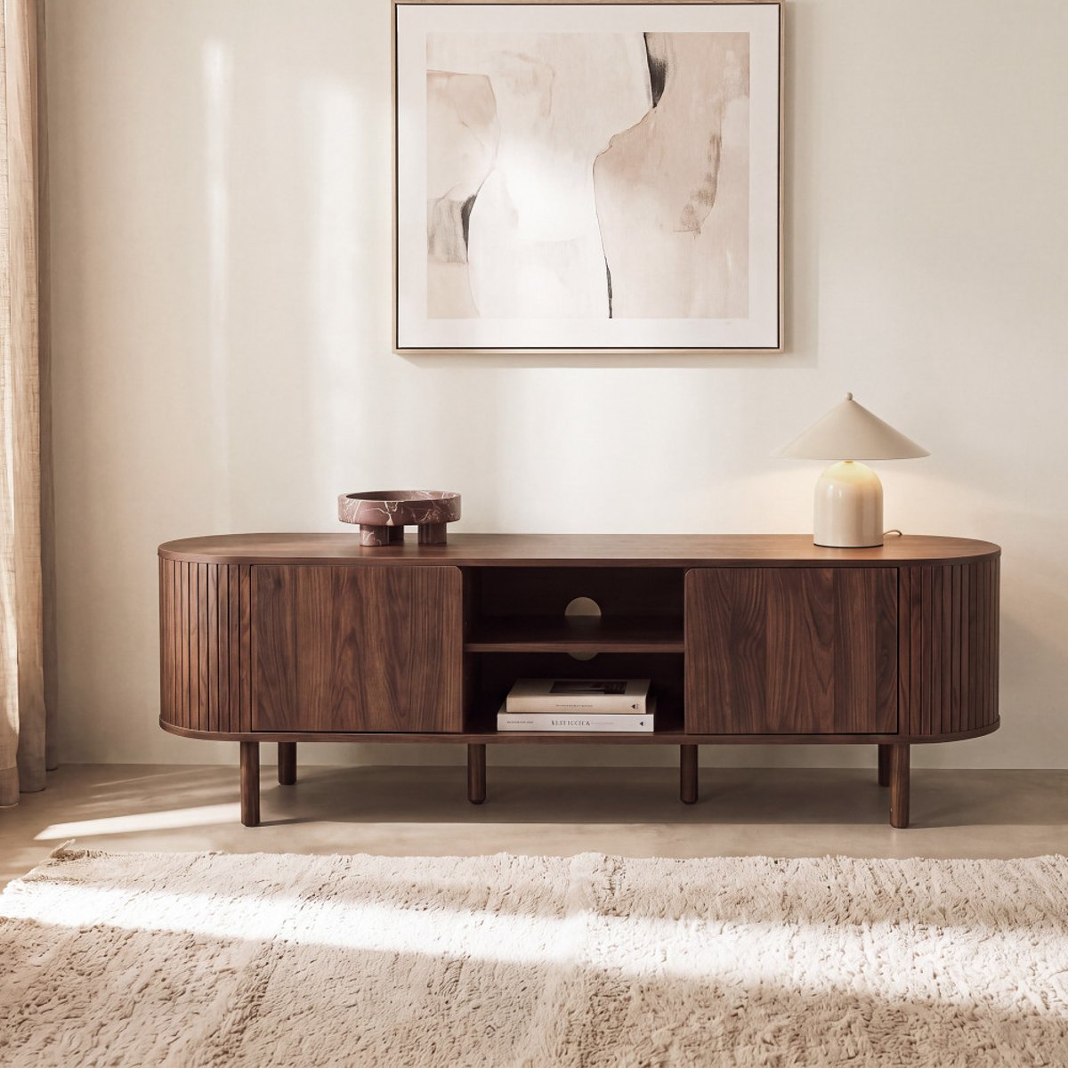 Meuble TV 2 portes en bois L 160 cm- ALMA bois foncé, DRAWER