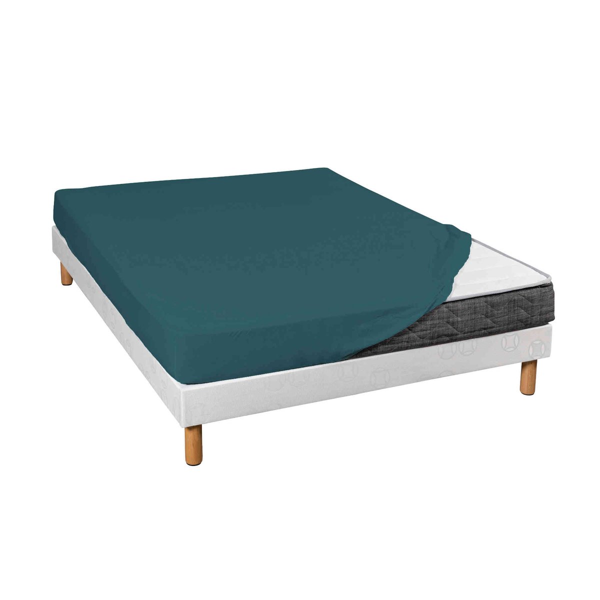 Drap housse coton jersey bonnet 30 cm bleu canard, TERRE DE NUIT