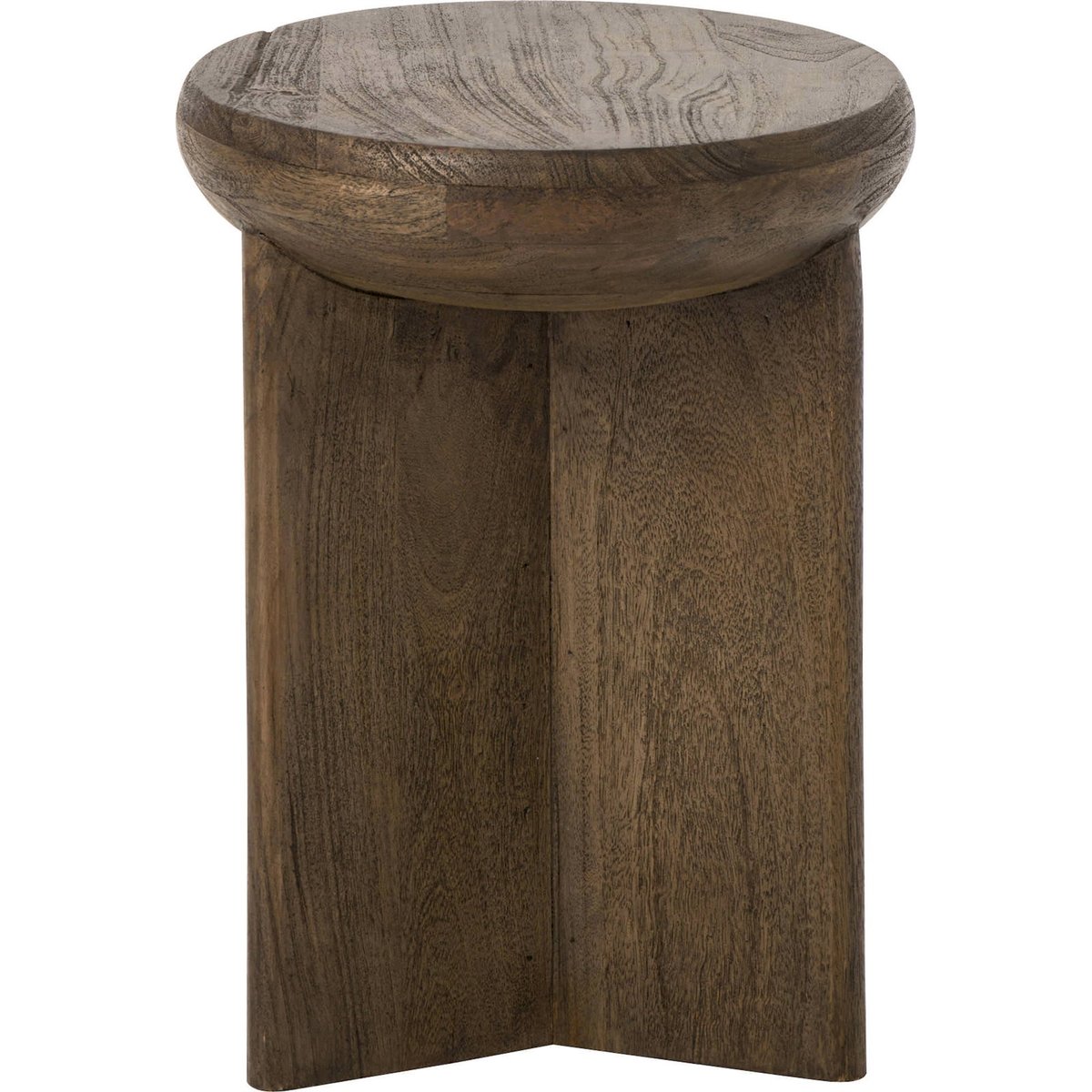 Tabouret rond en bois de manguier marron foncé, RECOLLECTION
