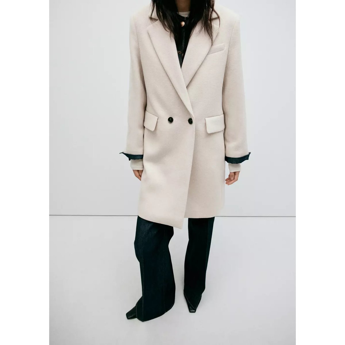 Manteau en laine à double boutonnage gris clair/pastel, MANGO