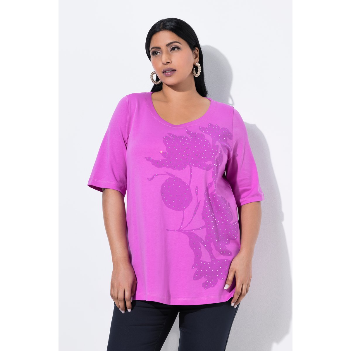 T-shirt en coton Pima fuchsia, ULLA POPKEN