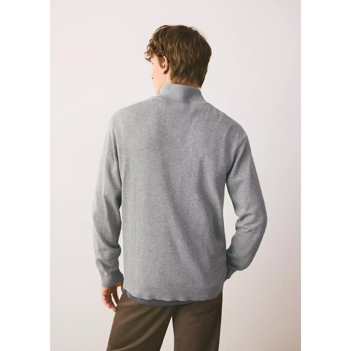 Pull col montant zip gris chiné clair, MANGO TEEN