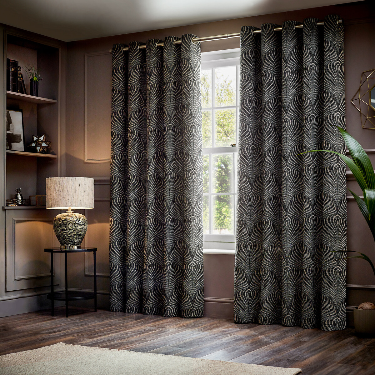 Gatsby Eyelet Curtains black, PAOLETTI