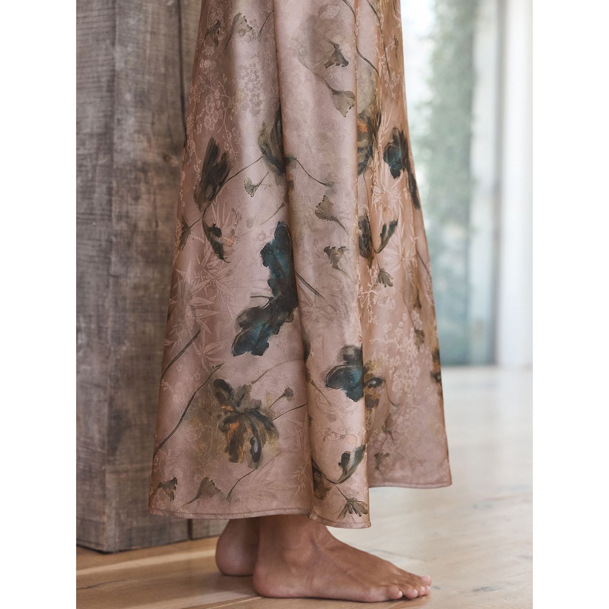 Nuisette en satin jacquard n. premium rose motif fleurs, NEXT