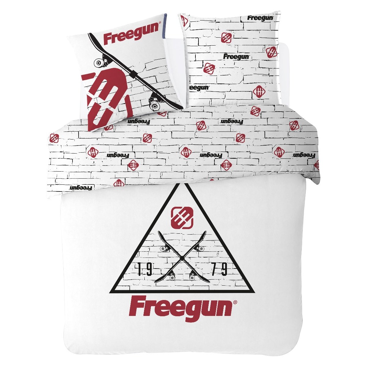 Parure de lit coton, FREEGUN SKATEBOARD blanc, FREEGUN