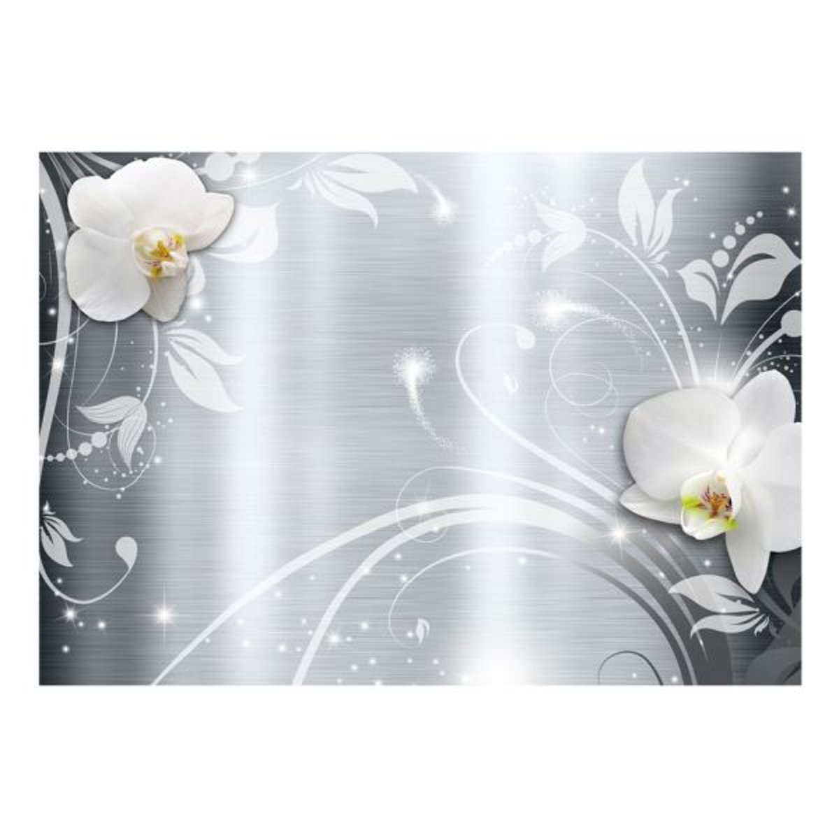 Papier peint intissé panoramique Fleurs Orchids on steel gris / argent, EDEN